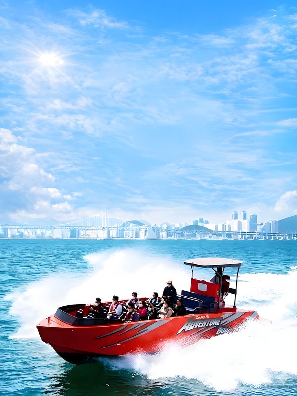 Adventure boat cutting through the waves